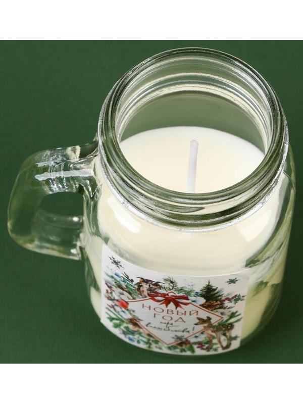 Новогодняя свеча в банке с ручкой «Пора волшебства», вишня, высота 8,5 см