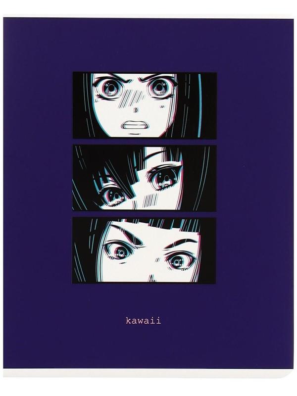 Тетрадь 48 листов в клетку MESHU Kawaii, обложка мелованный картон, матовая ламинация, выборочный УФ-лак, блок офсет, МИКС