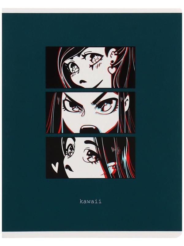 Тетрадь 48 листов в клетку MESHU Kawaii, обложка мелованный картон, матовая ламинация, выборочный УФ-лак, блок офсет, МИКС