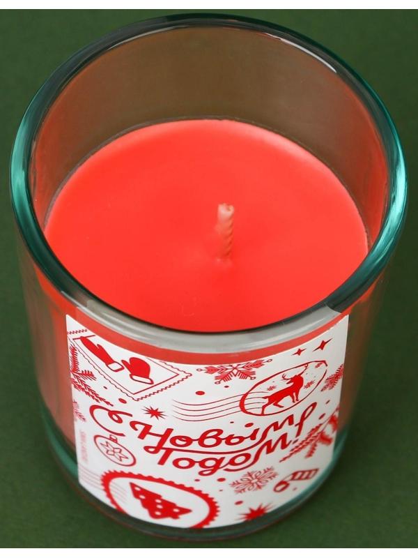 Новогодние свечи в стакане «Счастья от Деда Мороза», корица и апельсин, набор 2 шт., высота 6 см