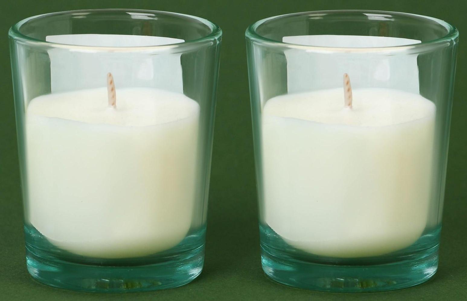 Новогодние свечи в стакане «Чудеса случаются», белый орех и ель, набор 2 шт., высота 6 см