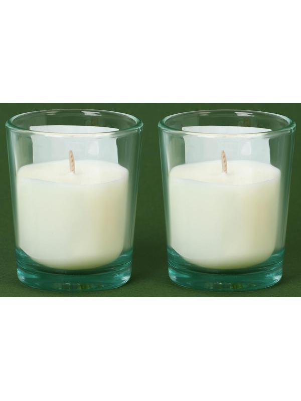 Новогодние свечи в стакане «Чудеса случаются», белый орех и ель, набор 2 шт., высота 6 см