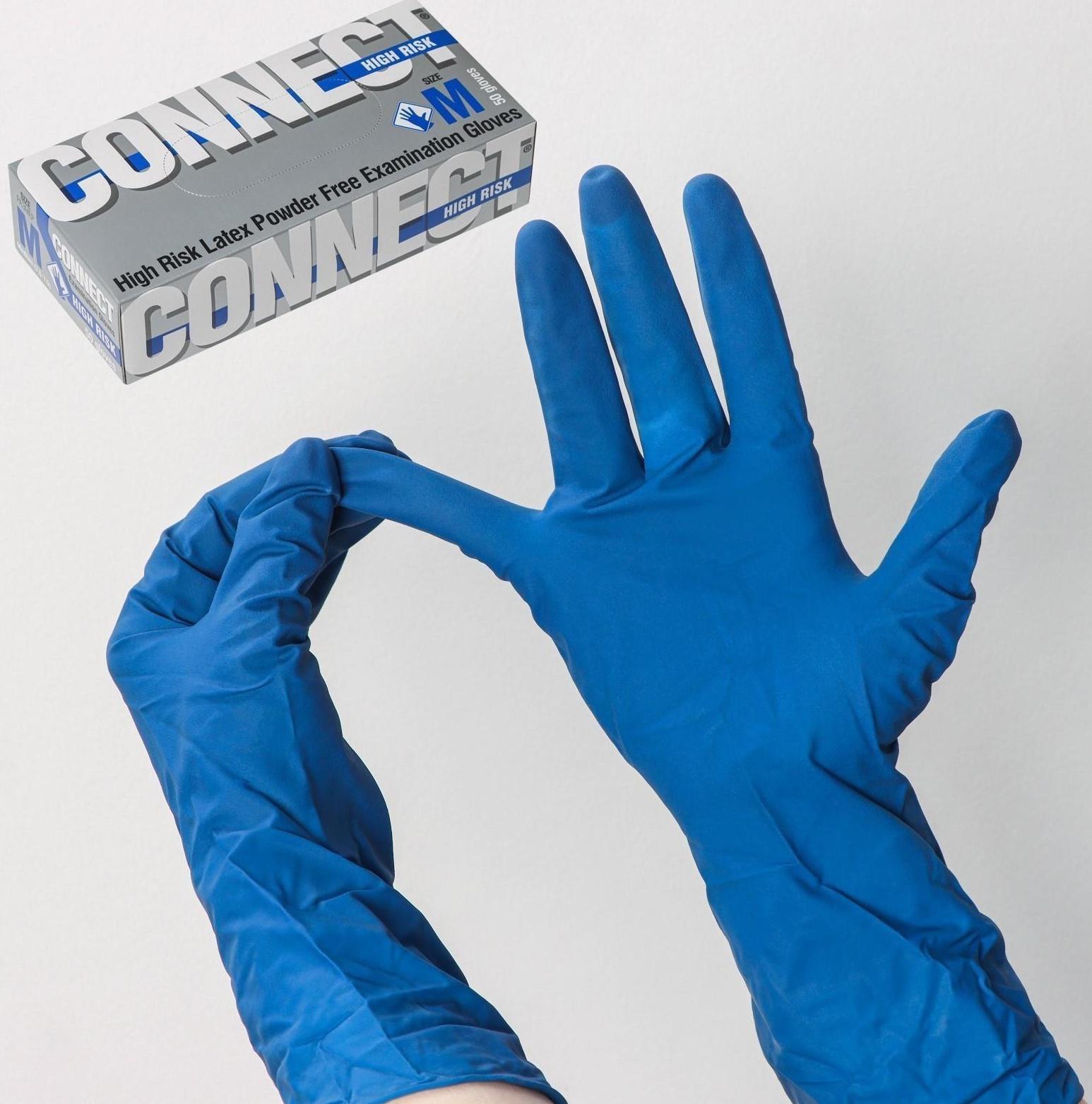 Перчатки латексные «High Risk», смотровые, нестерильные, размер M, 50 шт/уп (25 пар), цвет синий