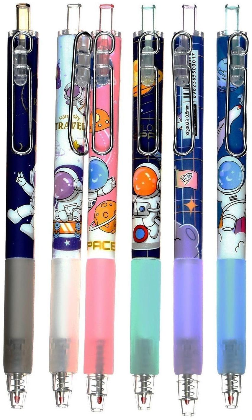 Ручка гелевая автоматическая синяя, с резиновым держателем, Космонавт МИКС