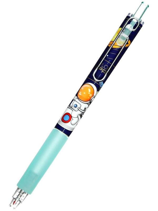 Ручка гелевая автоматическая синяя, с резиновым держателем, Космонавт МИКС