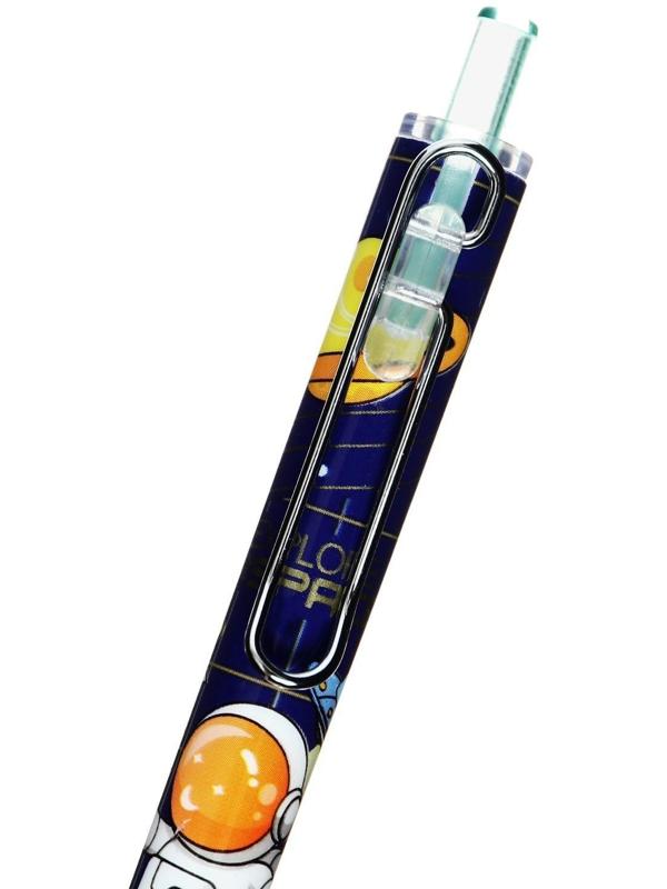 Ручка гелевая автоматическая синяя, с резиновым держателем, Космонавт МИКС