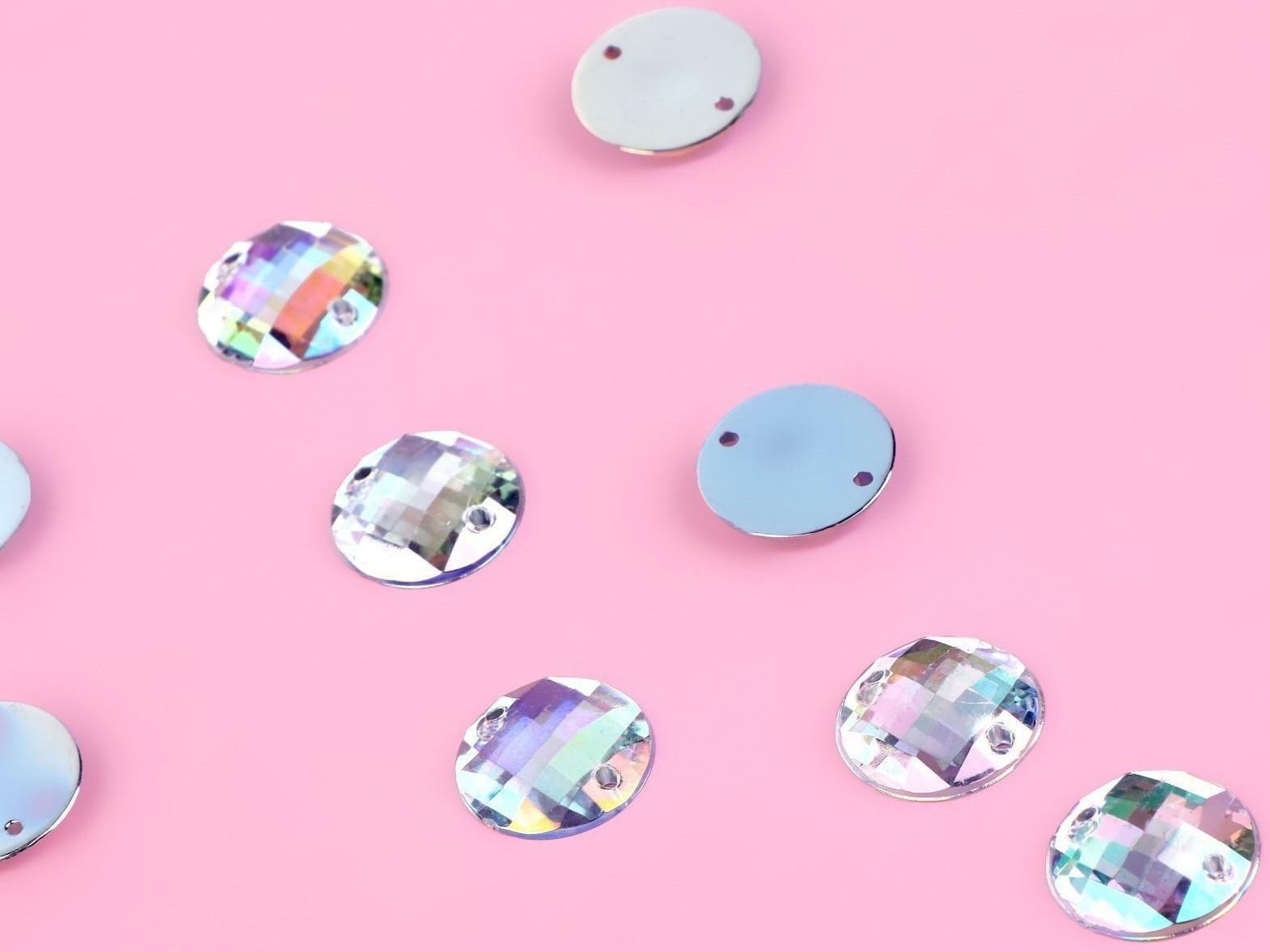 Стразы пришивные «Круг», с голографией, d = 14 мм, 12 шт