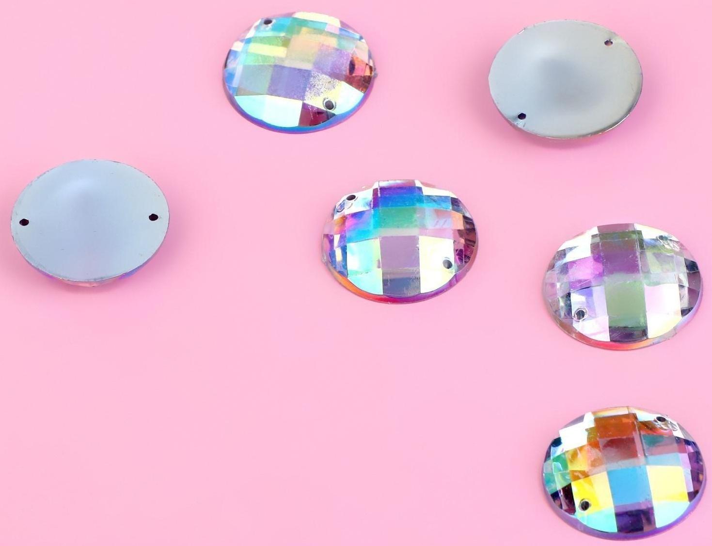 Стразы пришивные «Круг», с голографией, d = 20 мм, 6 шт