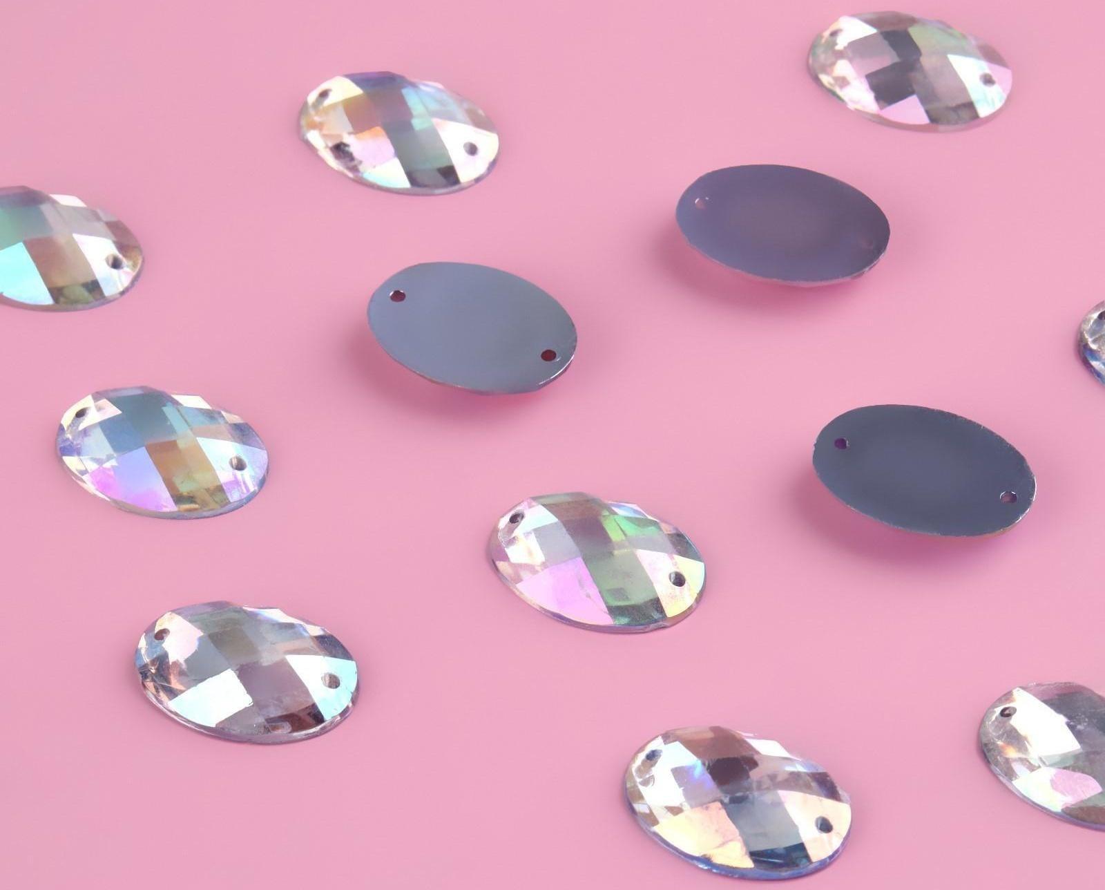 Стразы пришивные «Овал», с голографией, 13 × 18 мм, 12 шт