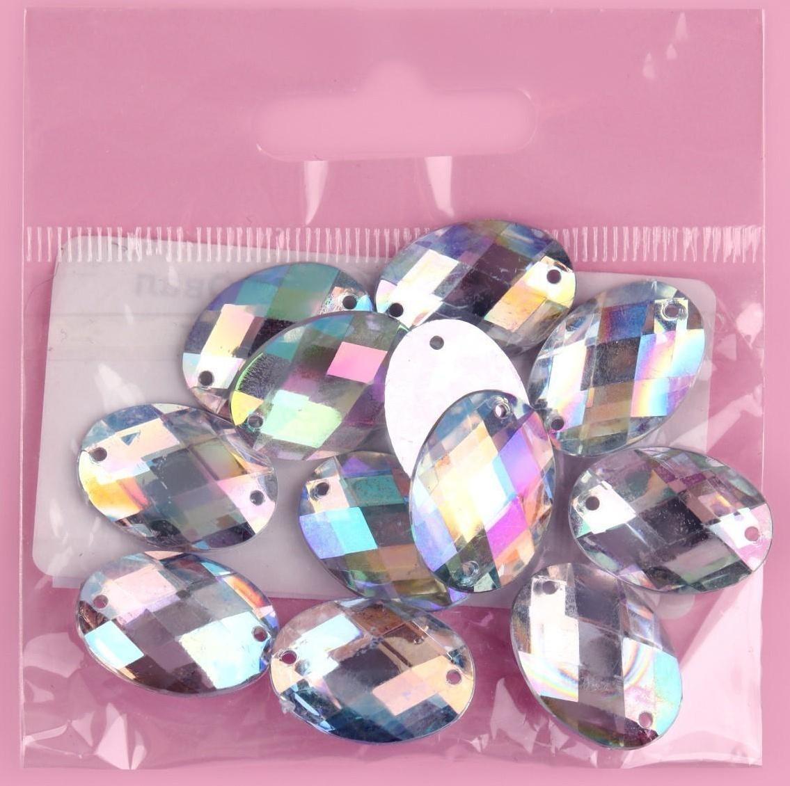 Стразы пришивные «Овал», с голографией, 13 × 18 мм, 12 шт