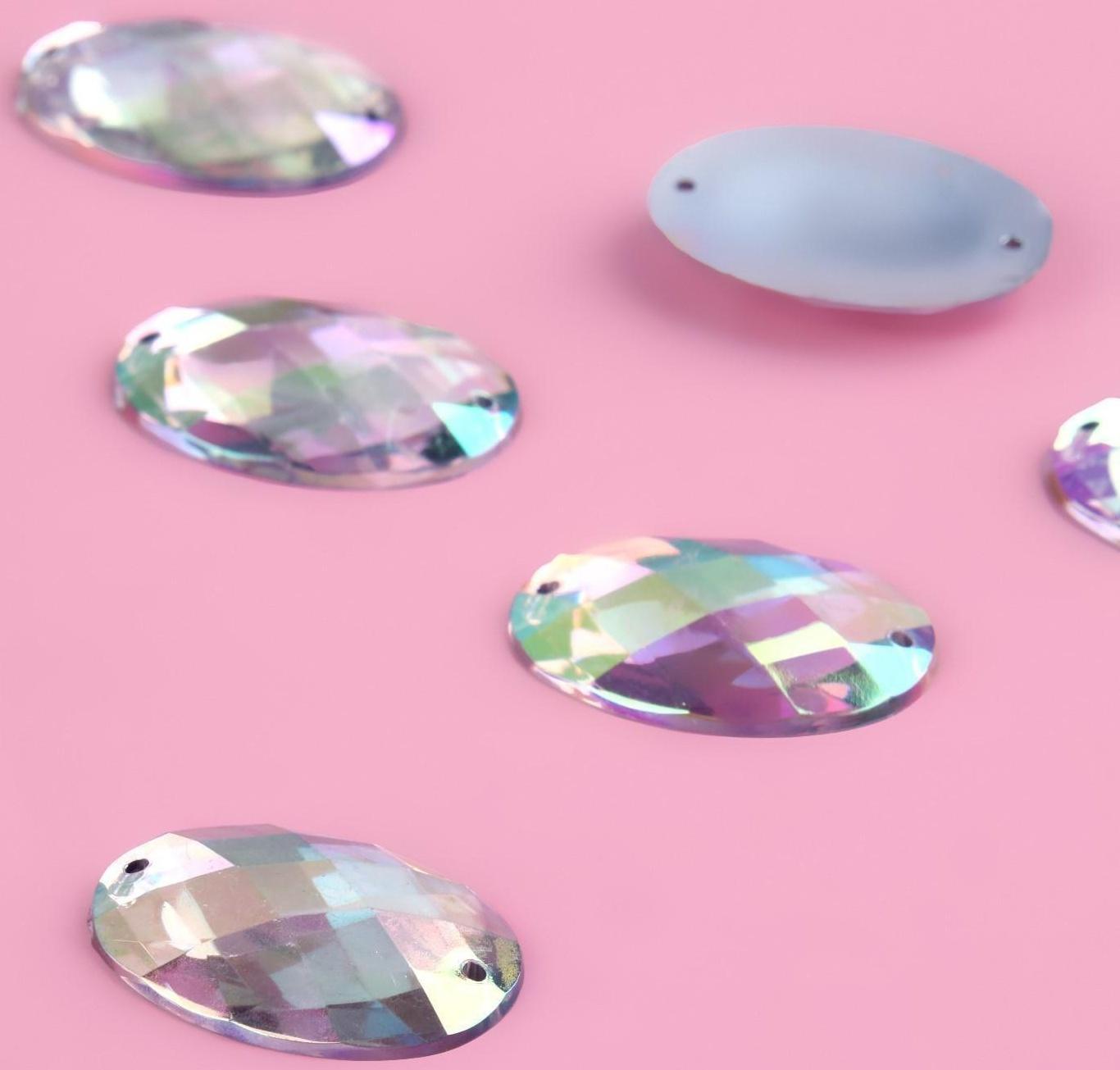 Стразы пришивные «Овал», с голографией, 18 × 25 мм, 6 шт