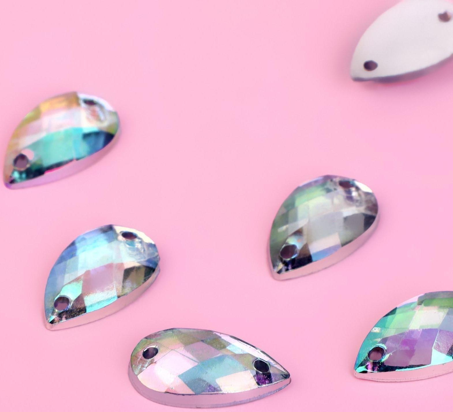 Стразы пришивные «Капля», с голографией, 8 × 12 мм, 24 шт