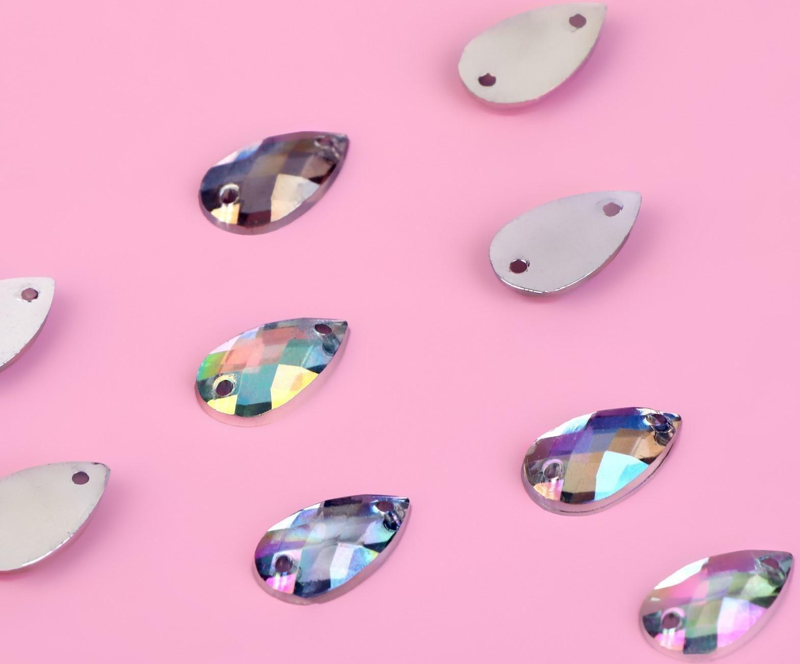 Стразы пришивные «Капля», с голографией, 8 × 12 мм, 24 шт