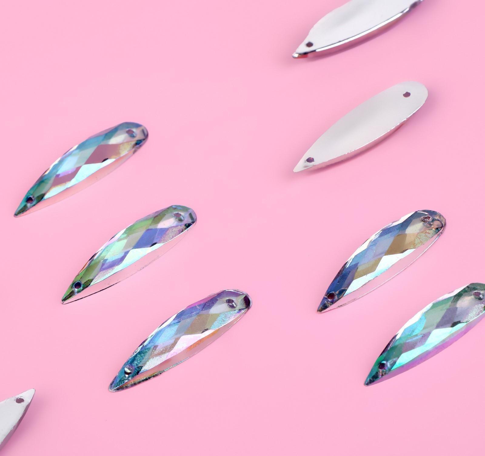 Стразы пришивные «Капля», с голографией, 8 × 28 мм, 10 шт