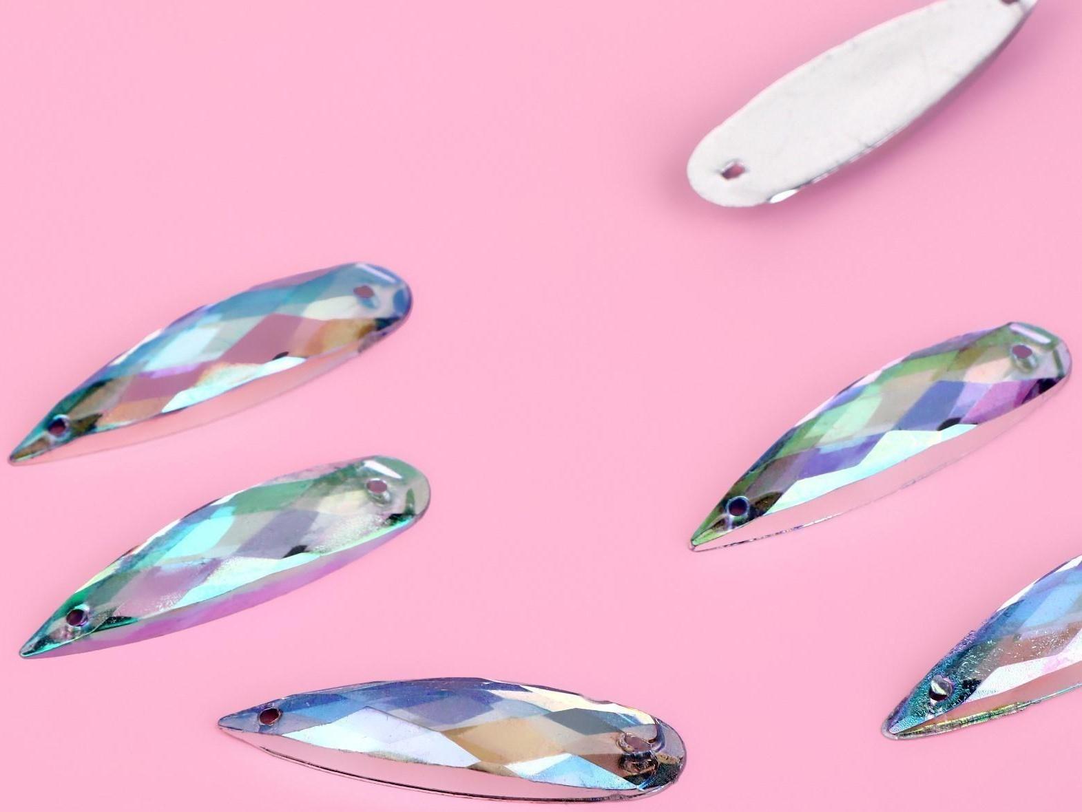 Стразы пришивные «Капля», с голографией, 8 × 28 мм, 10 шт