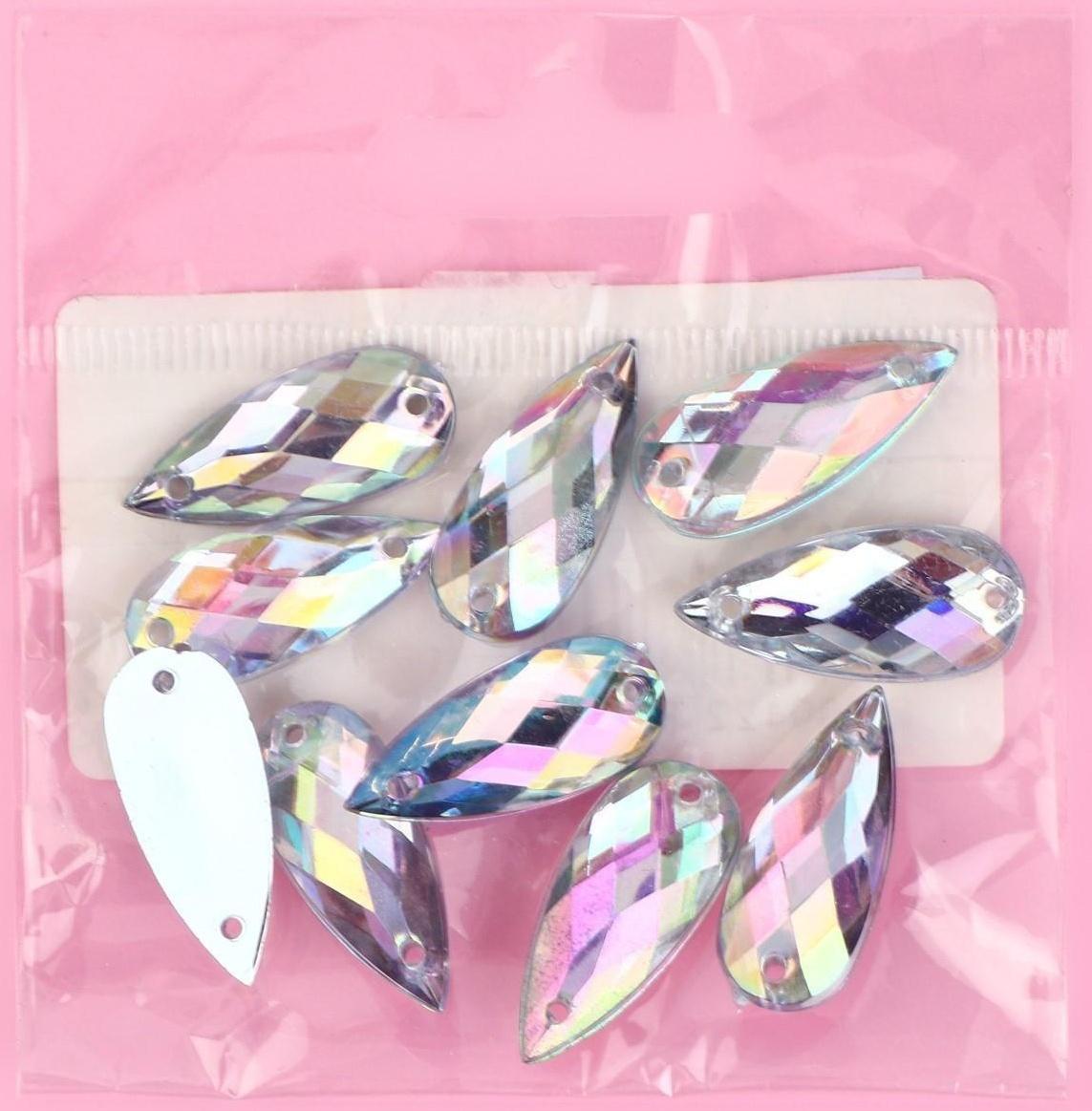 Стразы пришивные «Капля», с голографией, 9 × 22 мм, 10 шт