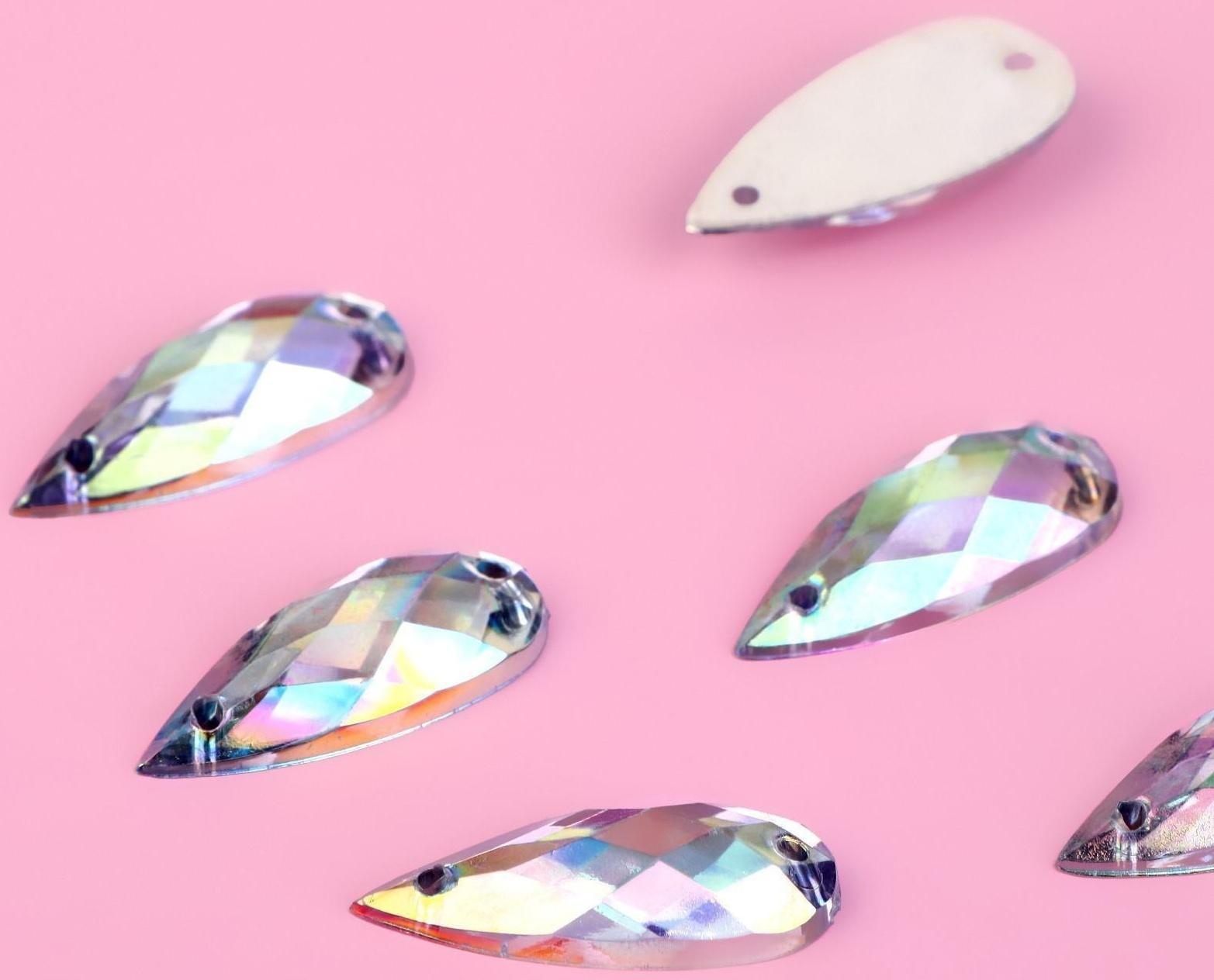 Стразы пришивные «Капля», с голографией, 9 × 22 мм, 10 шт