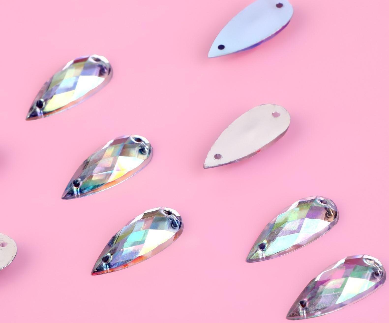 Стразы пришивные «Капля», с голографией, 9 × 22 мм, 10 шт