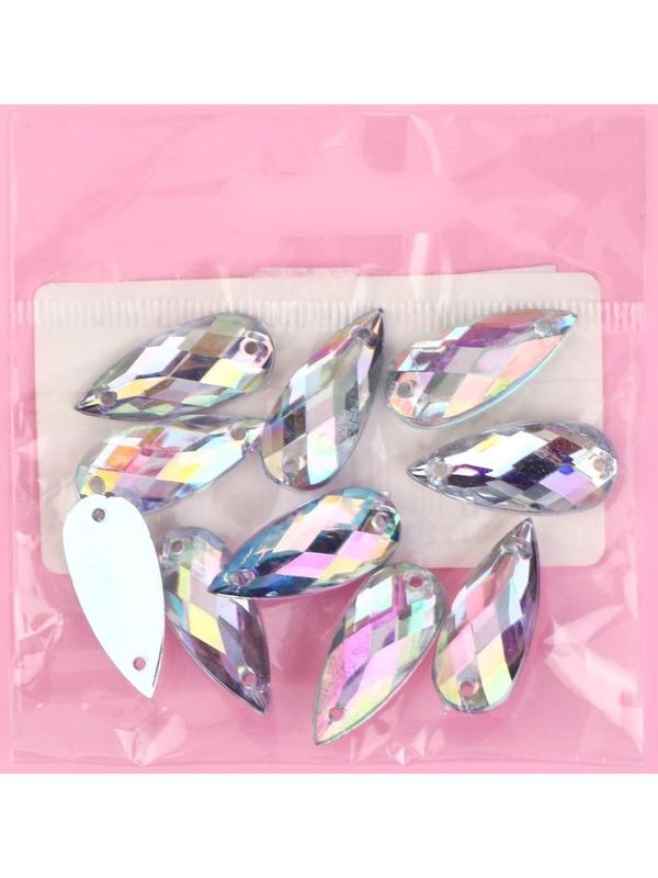Стразы пришивные «Капля», с голографией, 9 × 22 мм, 10 шт