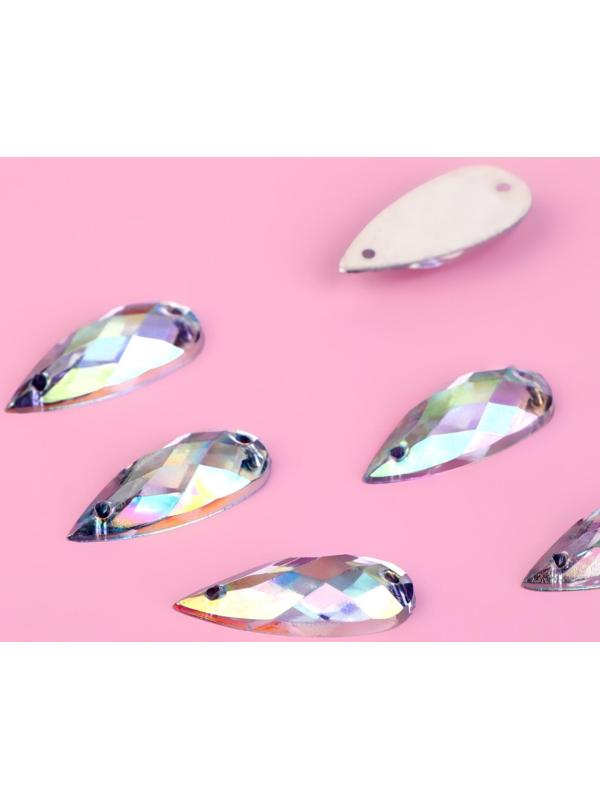 Стразы пришивные «Капля», с голографией, 9 × 22 мм, 10 шт