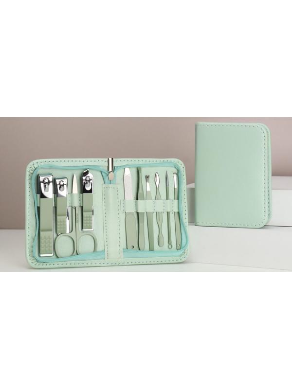 Набор маникюрный, 10 предметов, в футляре, цвет бирюзовый