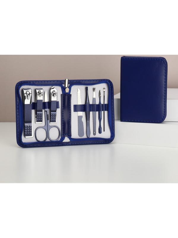 Набор маникюрный, 9 предметов, в футляре, цвет синий