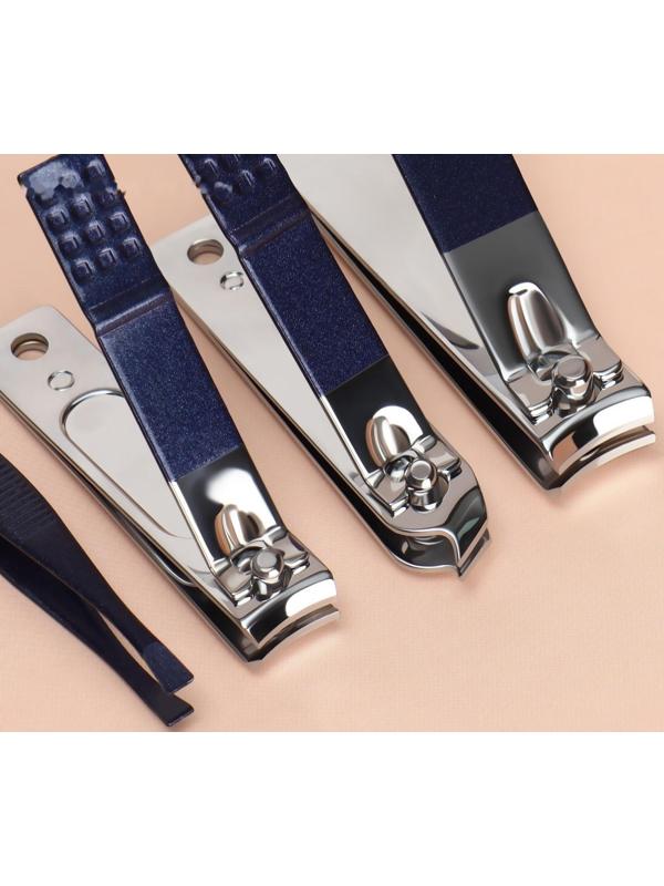 Набор маникюрный, 9 предметов, в футляре, цвет синий