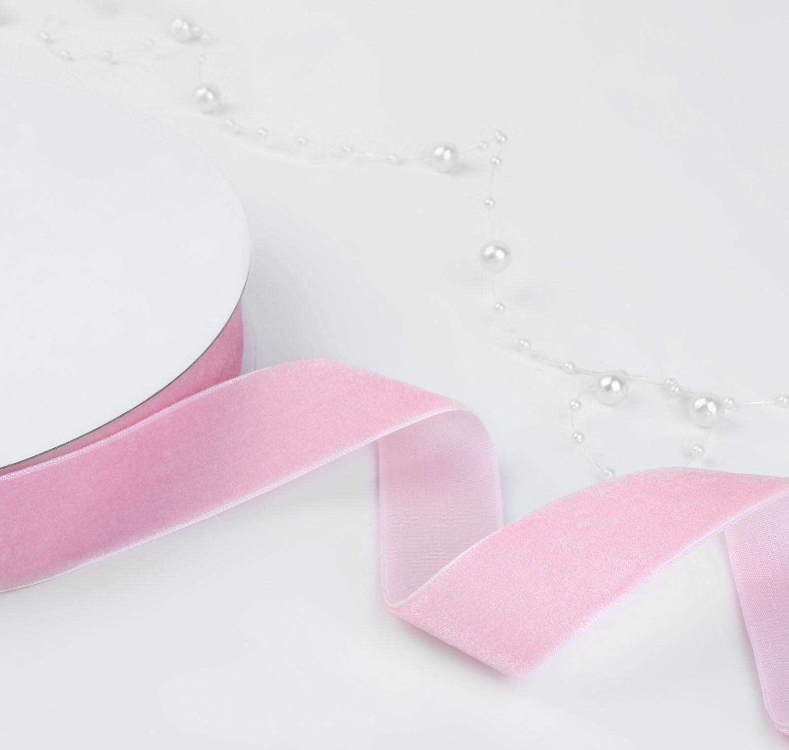 Лента бархатная, 25 мм, 18 ± 1 м, цвет розовый №02