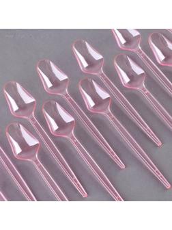 Ложки пластиковые, в наборе 12 шт., цвет розовый
