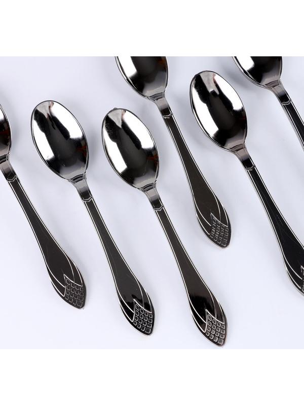 Ложки пластиковые, набор 6 шт, цвет серебро