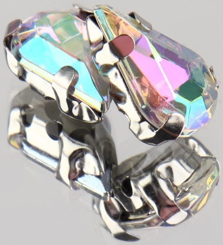 Стразы пришивные «Капля», в оправе, с голографией, 6 × 10 мм, 50 шт