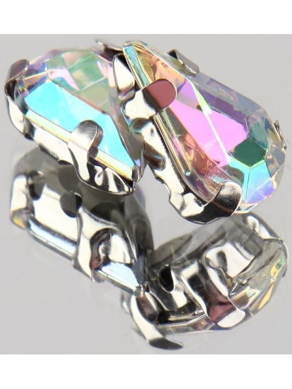 Стразы пришивные «Капля», в оправе, с голографией, 6 × 10 мм, 50 шт