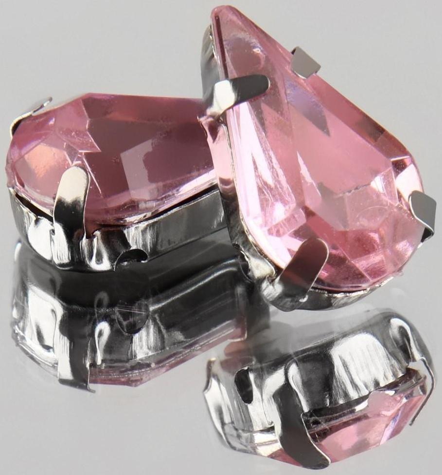 Стразы пришивные «Капля», в оправе, 8 × 13 мм, 20 шт, цвет розовый