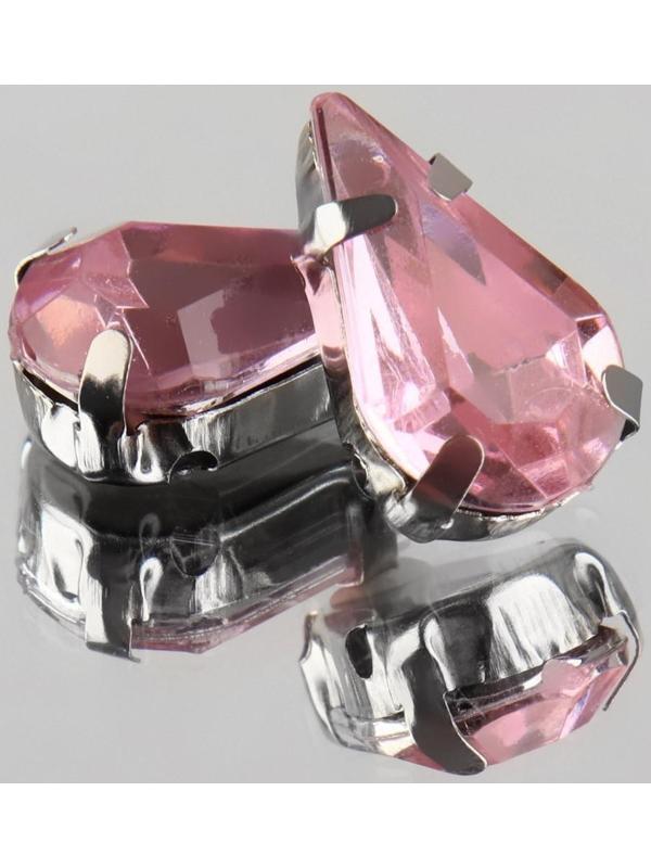 Стразы пришивные «Капля», в оправе, 8 × 13 мм, 20 шт, цвет розовый