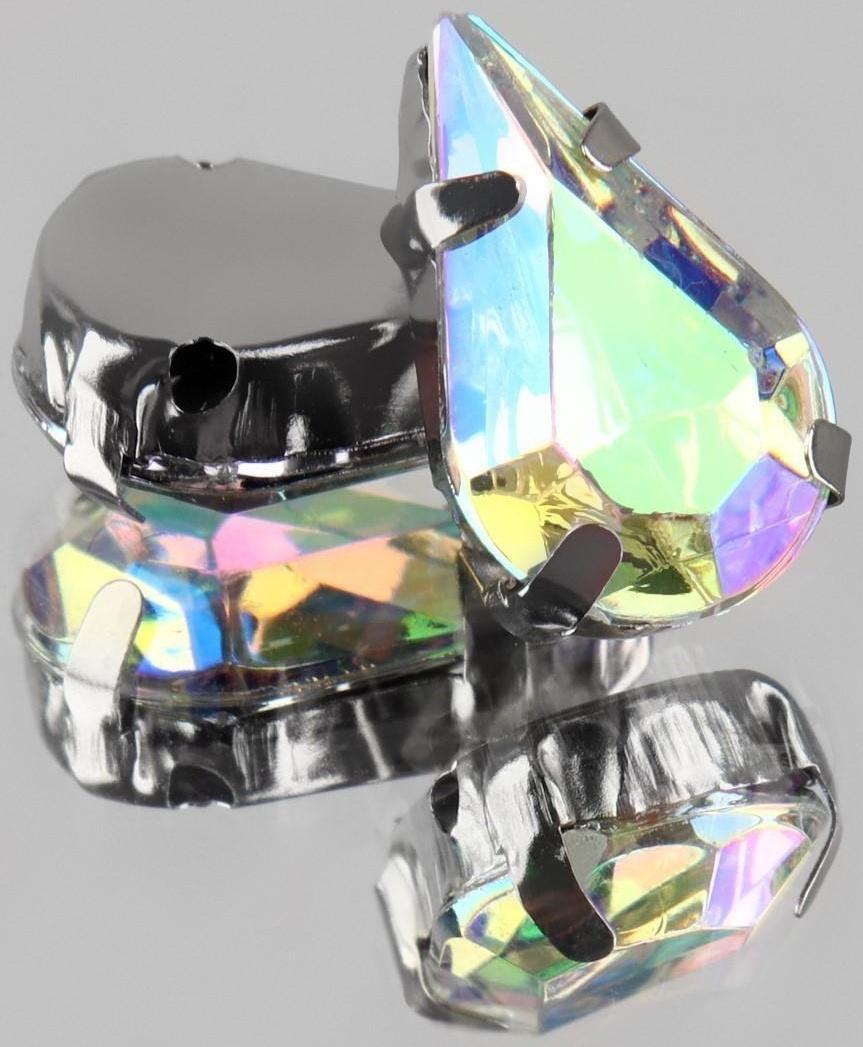 Стразы пришивные «Капля», в оправе, с голографией, 8 × 13 мм, 20 шт