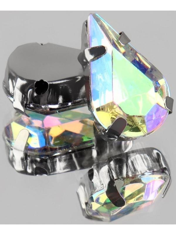 Стразы пришивные «Капля», в оправе, с голографией, 8 × 13 мм, 20 шт