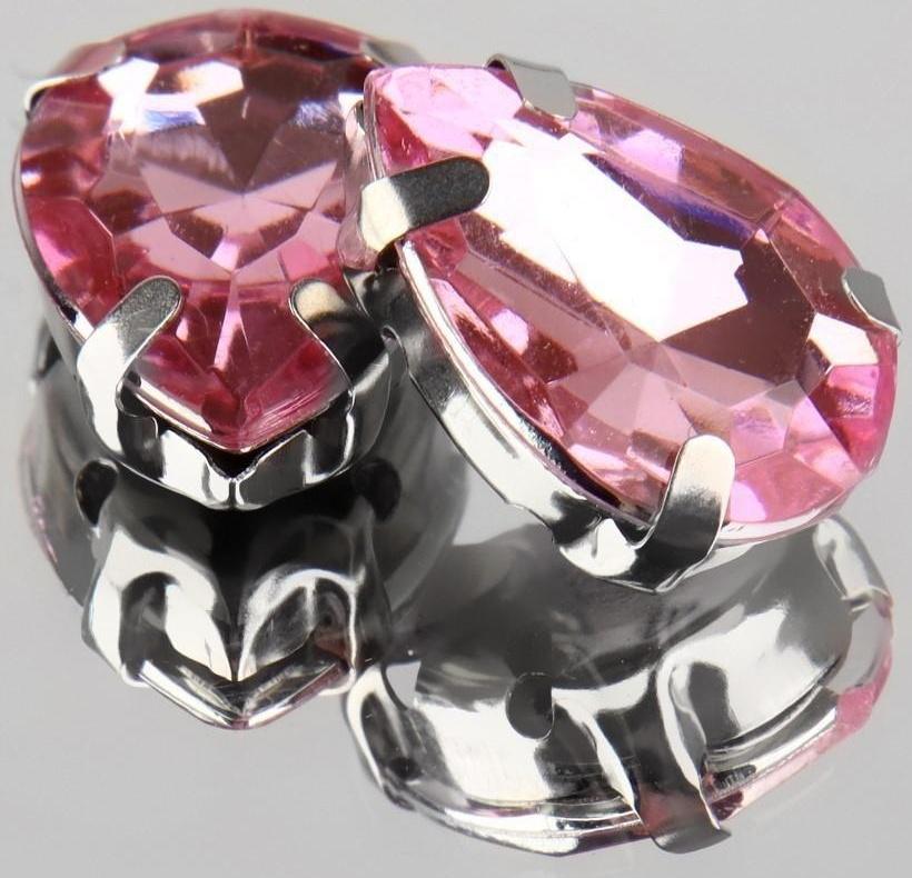 Стразы пришивные «Капля», в оправе, 10 × 14 мм, 20 шт, цвет розовый