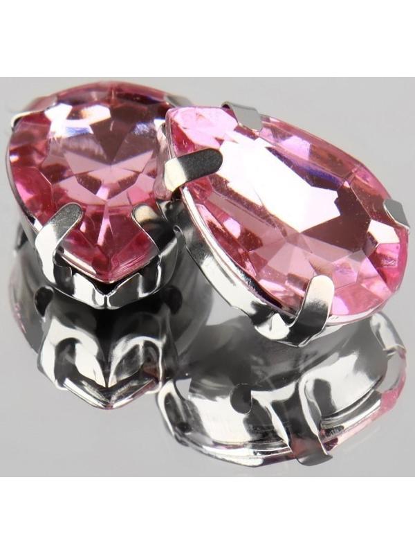 Стразы пришивные «Капля», в оправе, 10 × 14 мм, 20 шт, цвет розовый