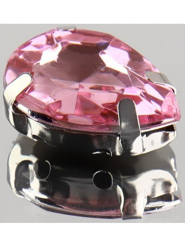 Стразы пришивные «Капля», в оправе, 10 × 14 мм, 20 шт, цвет розовый