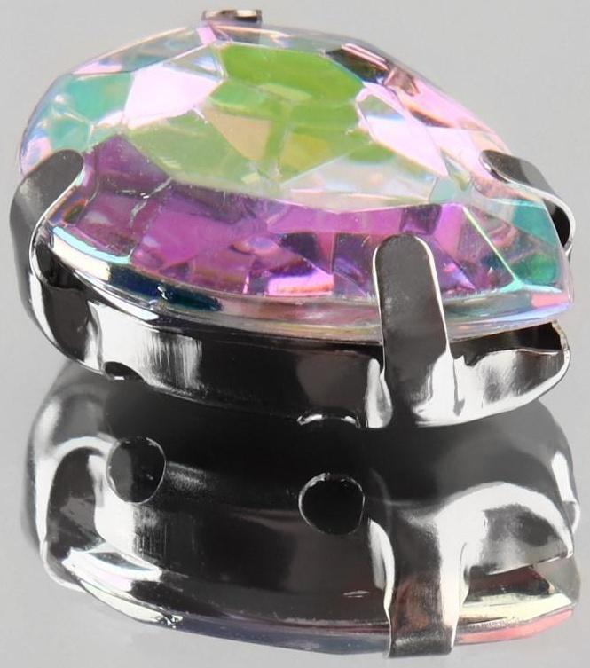 Стразы пришивные «Капля», в оправе, с голографией, 10 × 14 мм, 20 шт