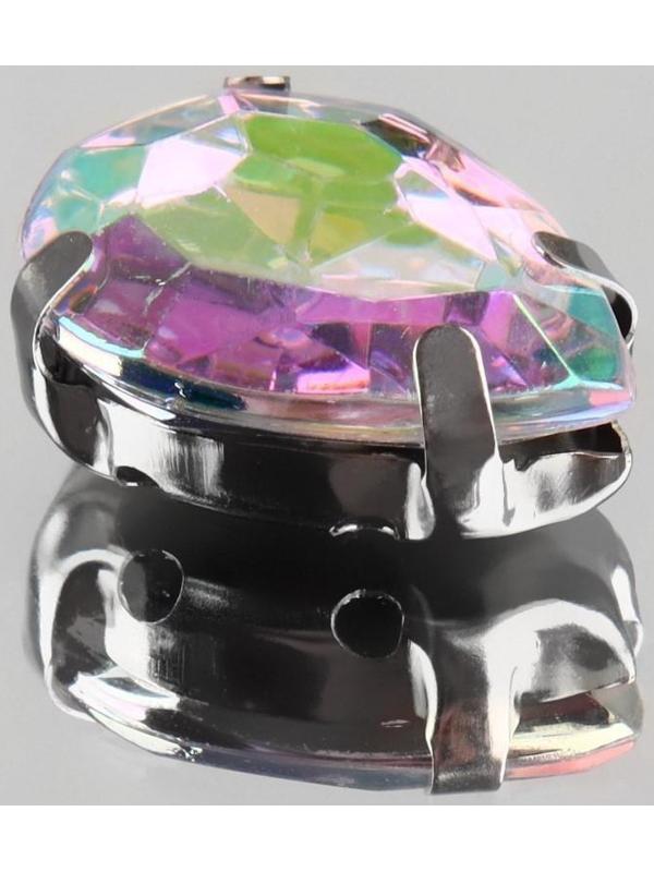 Стразы пришивные «Капля», в оправе, с голографией, 10 × 14 мм, 20 шт