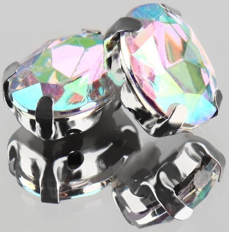 Стразы пришивные «Овал», в оправе, с голографией, 8 × 10 мм, 20 шт