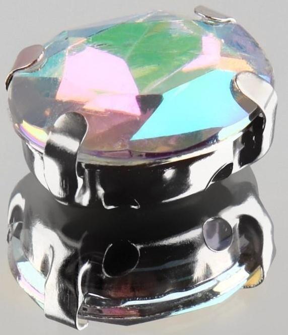 Стразы пришивные «Овал», в оправе, с голографией, 8 × 10 мм, 20 шт