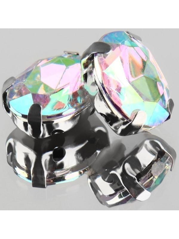 Стразы пришивные «Овал», в оправе, с голографией, 8 × 10 мм, 20 шт