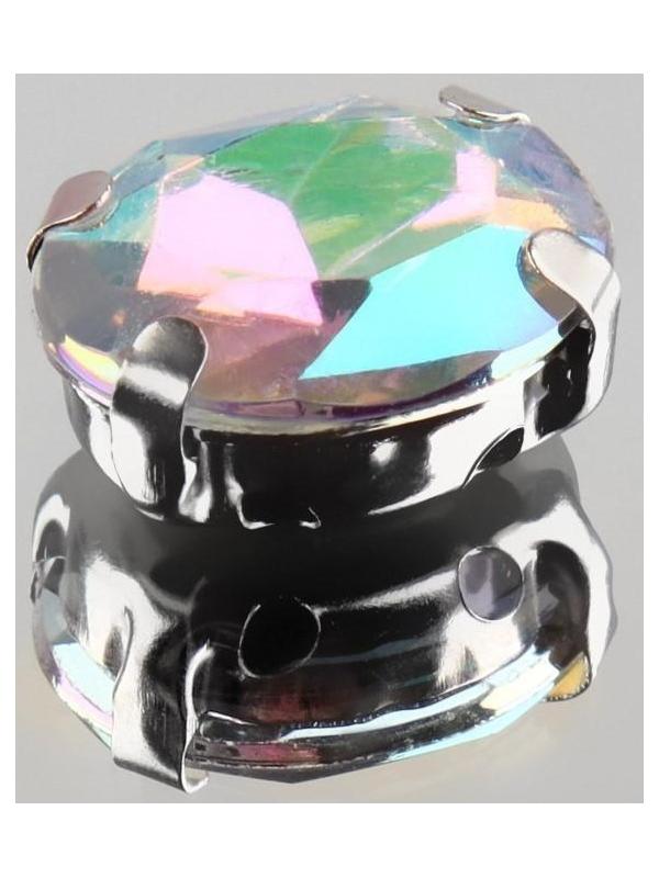 Стразы пришивные «Овал», в оправе, с голографией, 8 × 10 мм, 20 шт