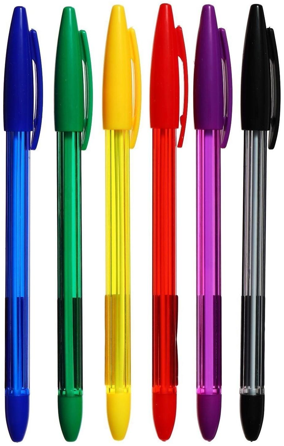 Набор шариковых ручек 6 цветов, корпус в цвет стержня, в блистере