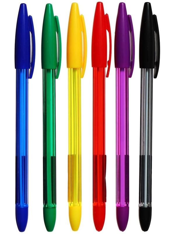 Набор шариковых ручек 6 цветов, корпус в цвет стержня, в блистере