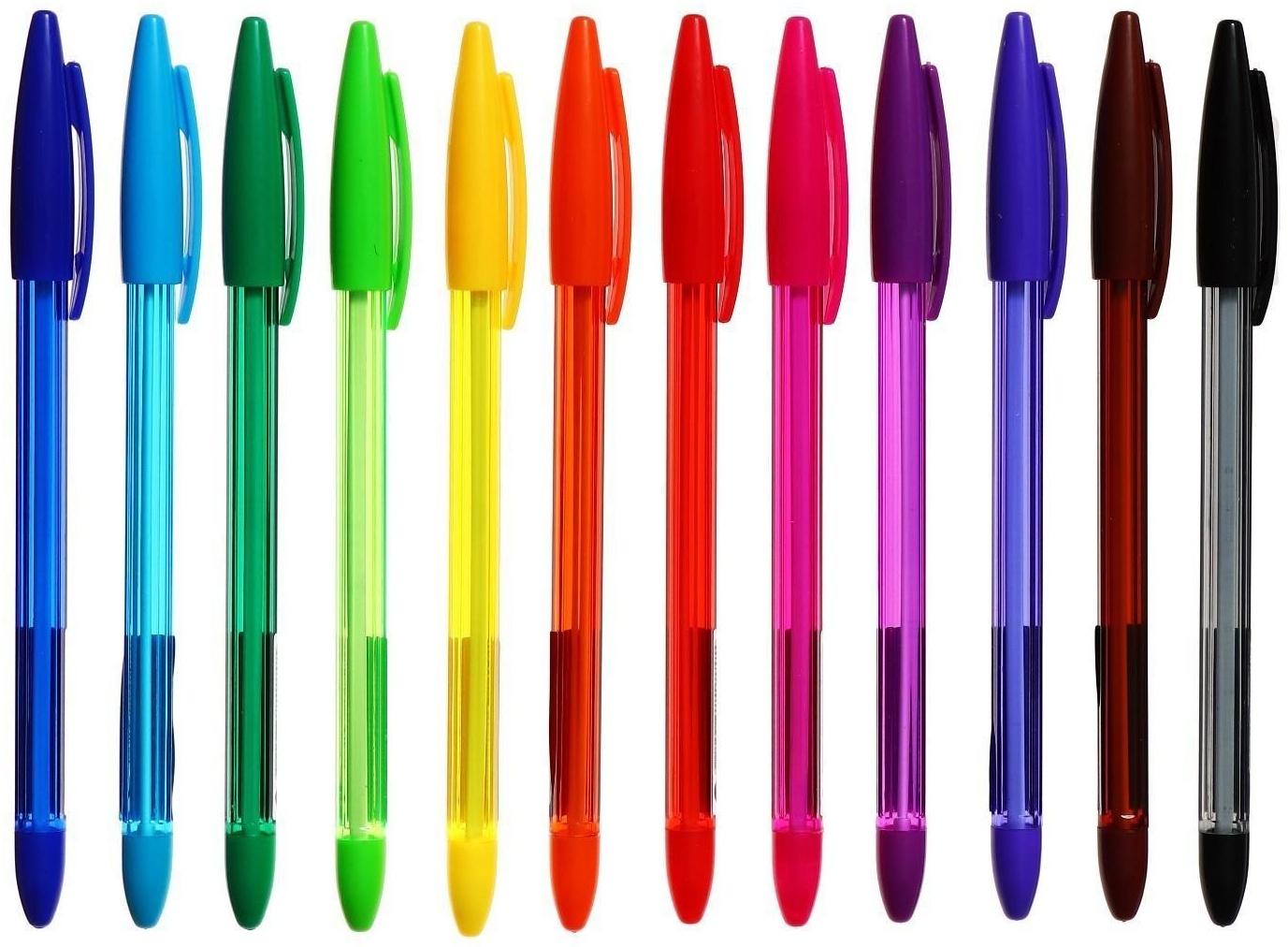 Набор шариковых ручек 12 цветов, корпус в цвет стержня, в блистере
