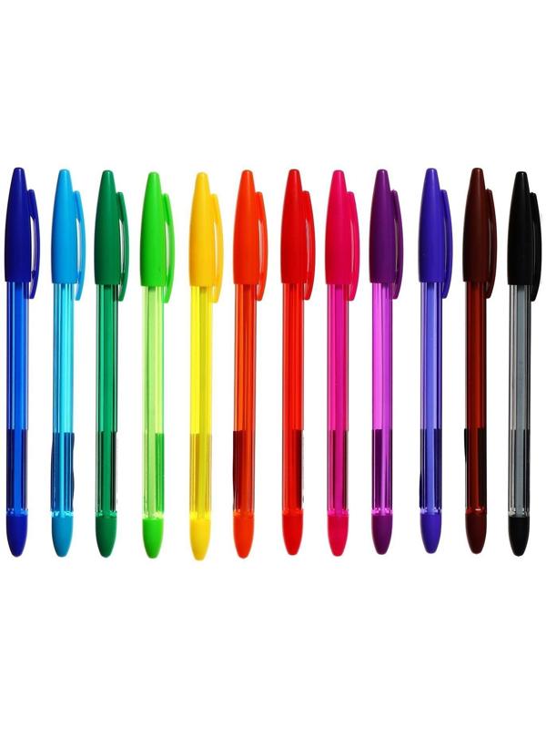 Набор шариковых ручек 12 цветов, корпус в цвет стержня, в блистере