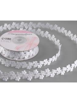 Лента фигурная «Ветви с цветами», 20 мм, 9 ± 0,5 м, цвет белый